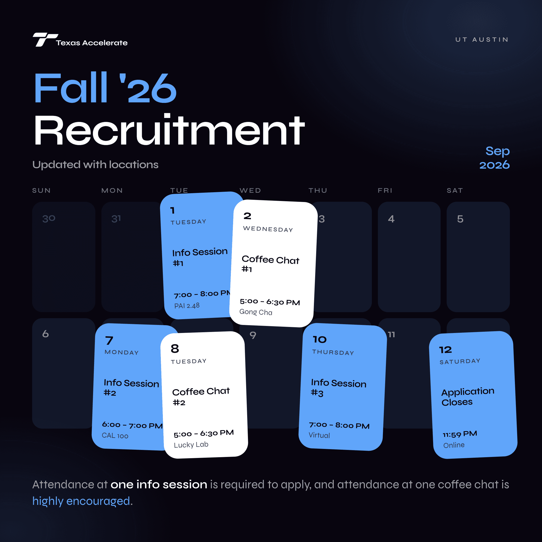 Texas Accelerate recruitment schedule, September 2026